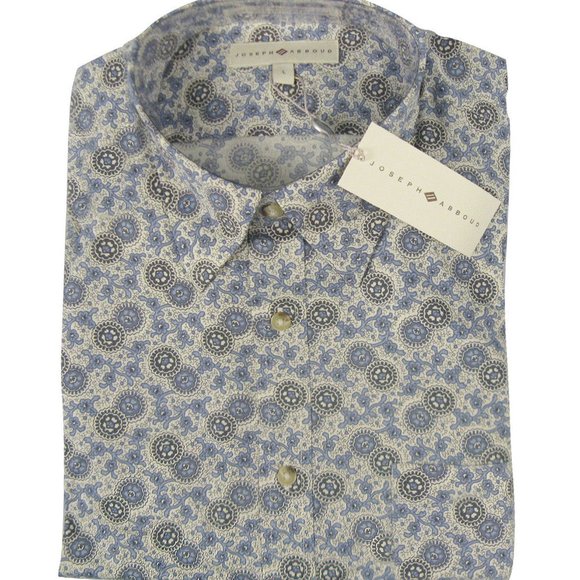 NEW Joseph Abboud Button Front Shirt! L XL  Blue White Tan  Paisley  Roomy Fit - Picture 1 of 1